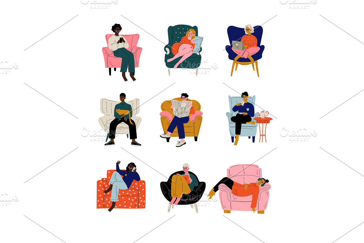 People Sitting at Home in, an Object Illustration by TopVectors