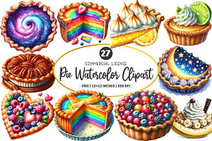 Pie Watercolor Clipart PNG, an Illustration by SinaCreation