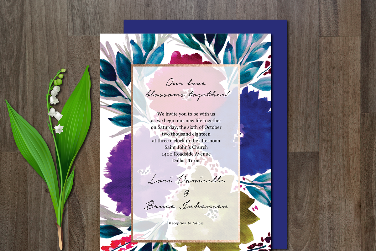 Wedding Invitation Watercolor Flower, an Invitation Template by aticnomar