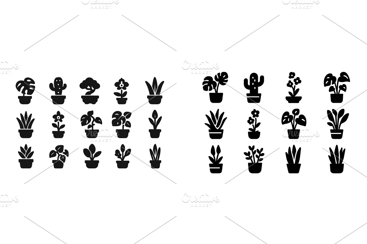 Variety of black silhouette plant, an Illustration by ZinetroN