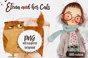 Elena and her Cats, an Animal Illustration by Eve Farb (Thumbnail 1 of 3)