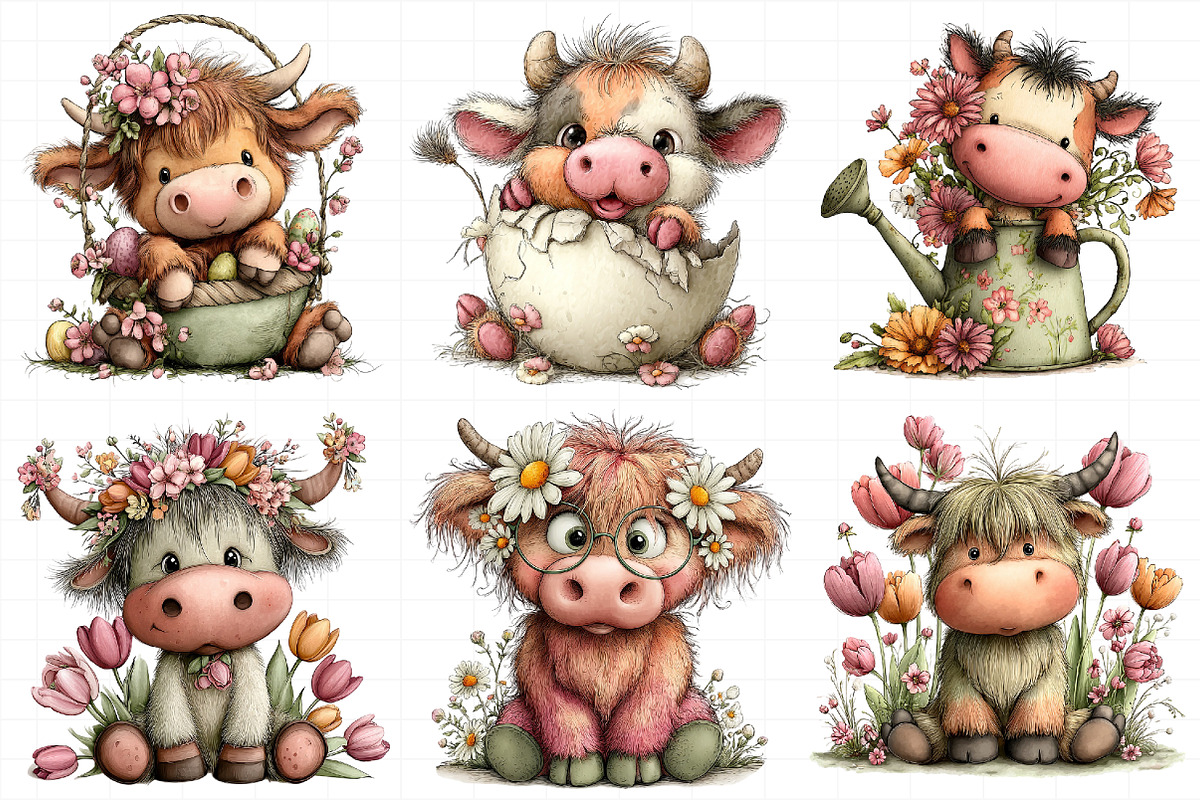 Whimsical Spring Highland Cow Clipar, an Illustration by Daily.Designs (Photo 8 of 8)