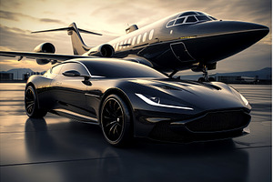 Opulent Luxury car private jet, a Transportation Photo by Ylivdesign