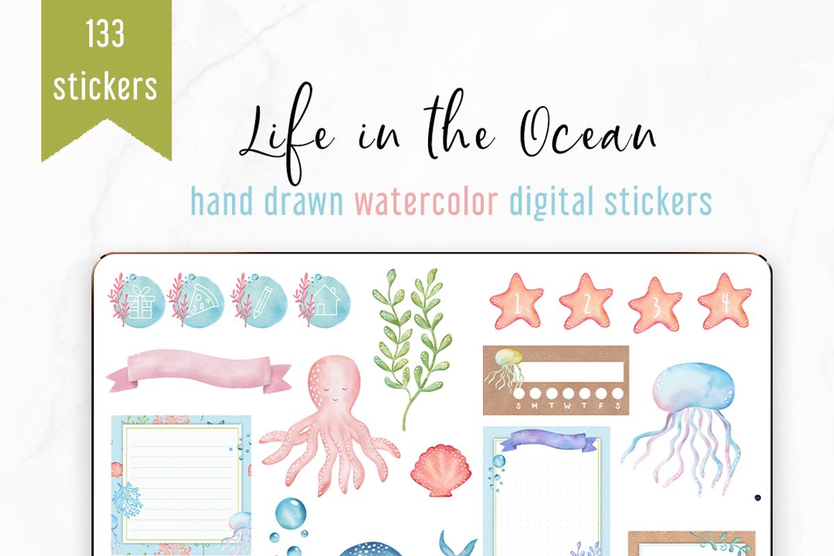 Digital Stickers Watercolor Ocean, an Illustration by Oh Mia Studio (Photo 2 of 5)