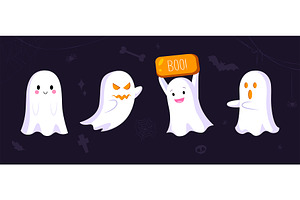 Cartoon Halloween Ghosts Set