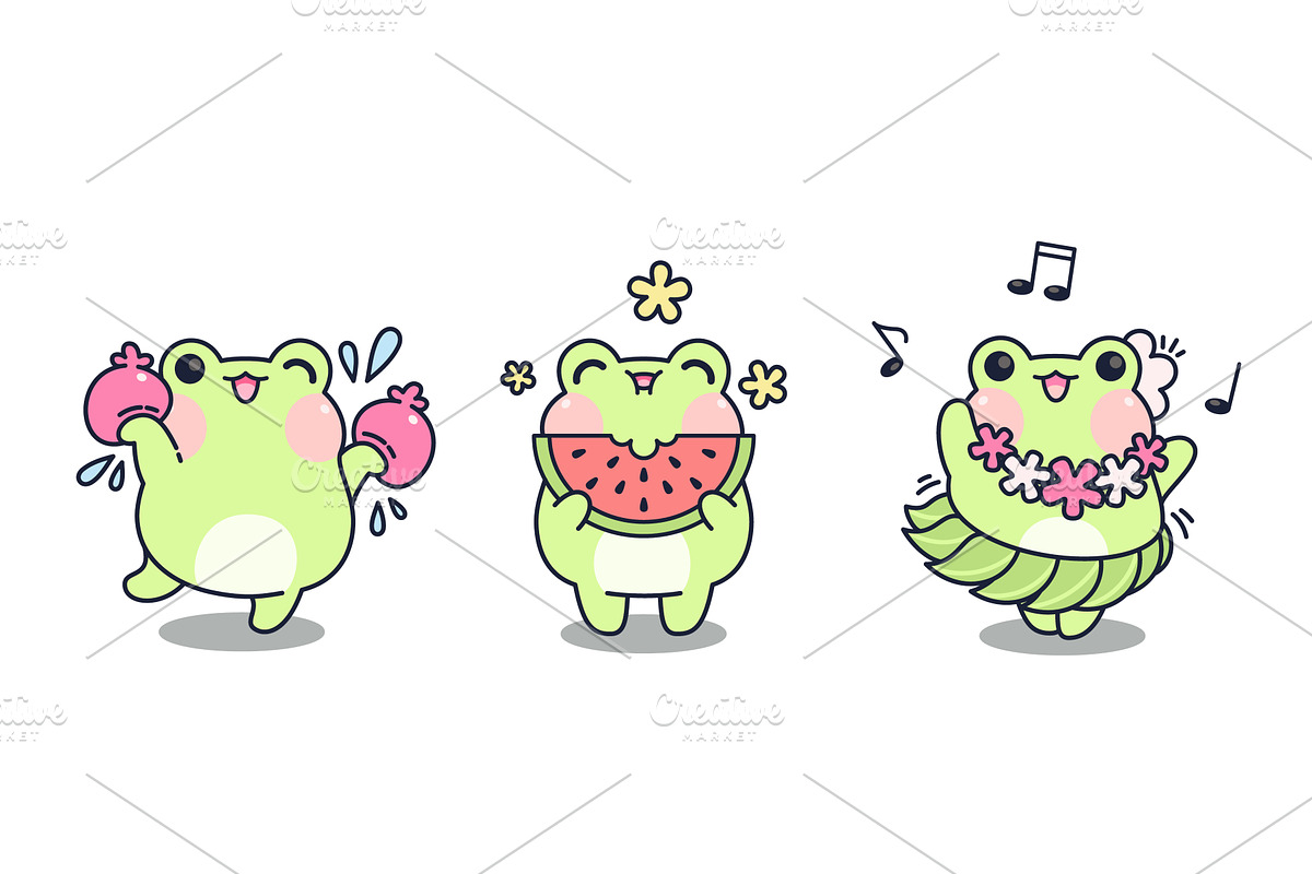 Cute kawaii frogs set isolated on, an Animal Illustration by art PVP - market
