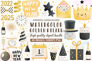Golden and Black New Year Clipart, an Illustration by Sublimation Artist