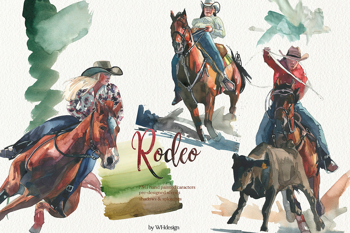 Rodeo Cowboys Watercolor Clipart, a Person Illustration by whiteheartdesign (Photo 7 of 11)