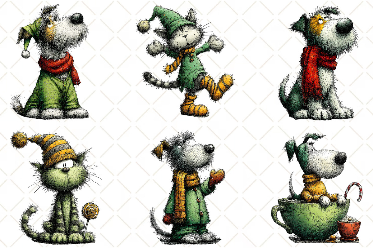 Whimsical Christmas Dog Cat Clipart, an Animal Illustration by Black Bird Studio (Photo 5 of 6)