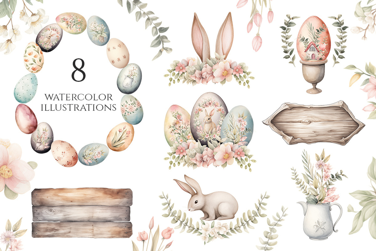 Watercolor Happy Easter Collection, a Decorative Illustration by Evgeniia (Photo 8 of 17)