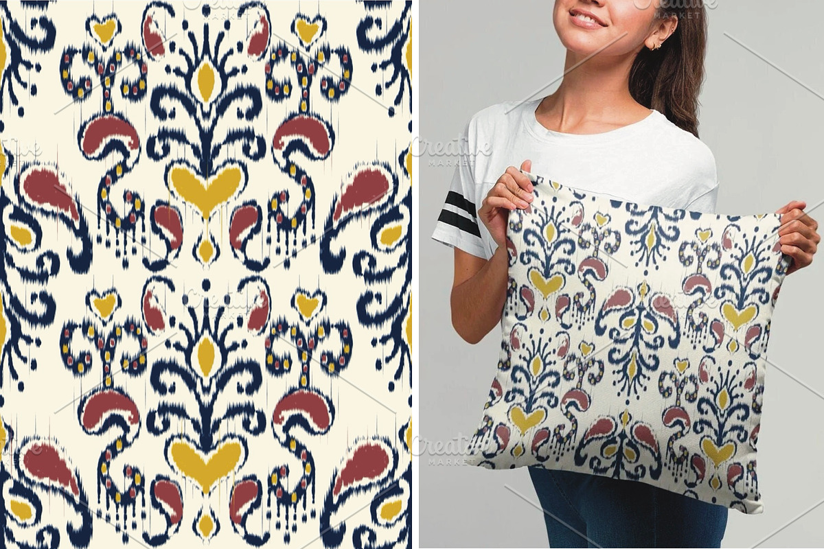 Uzbek Ikat Floral Paisley Pattern, a Pattern Graphic by PPEthnicDecorPattern (Photo 2 of 5)