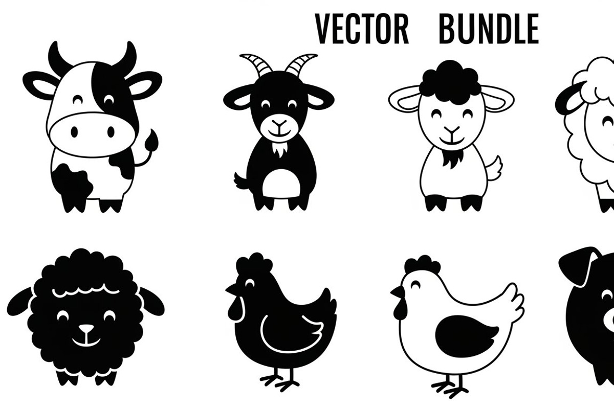 Cute Farm Animal Silhouette Bundle, an Illustration by hafijul (Photo 47 of 51)