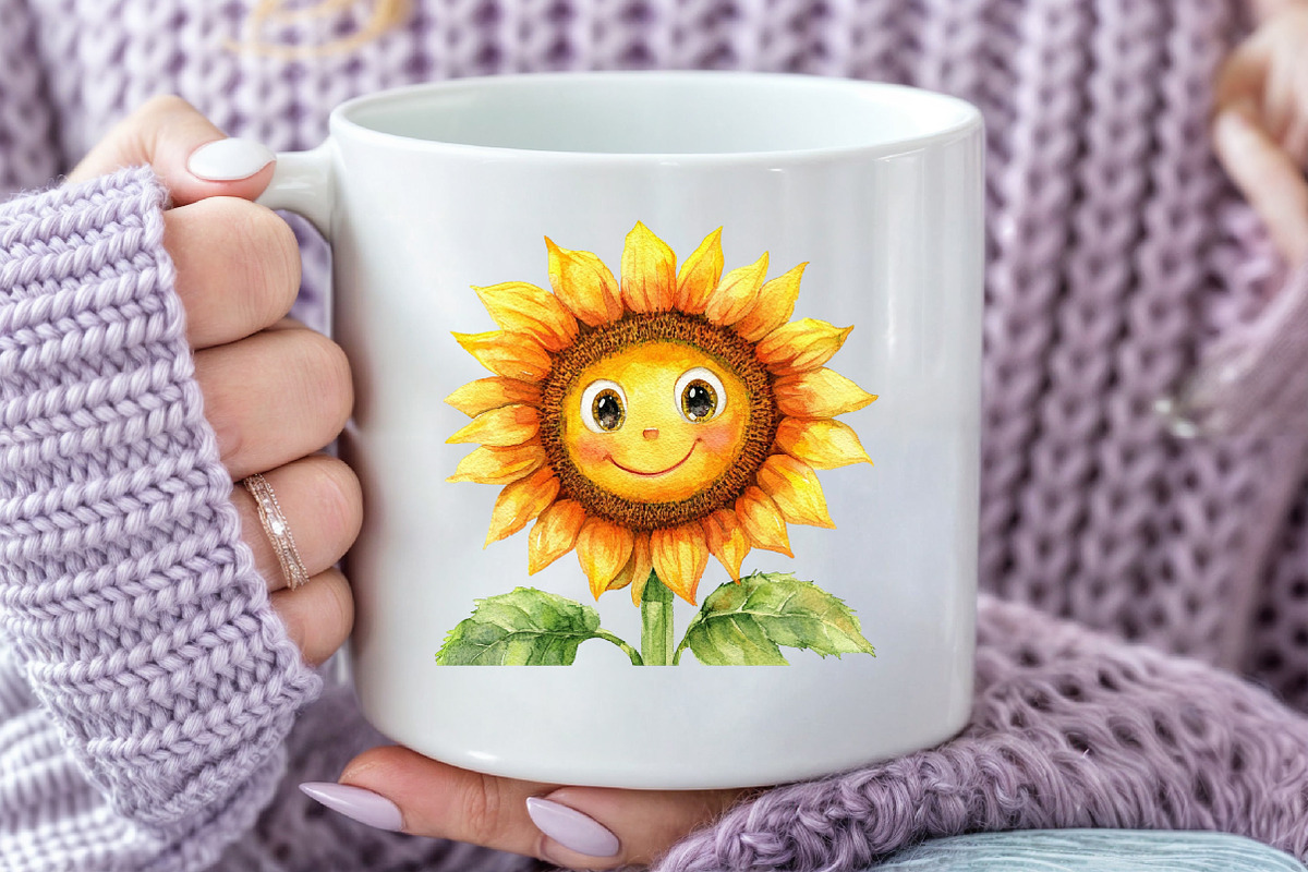 Watercolor Summer Sunflower Clipart, an Illustration by Pixels.Craft (Photo 4 of 7)