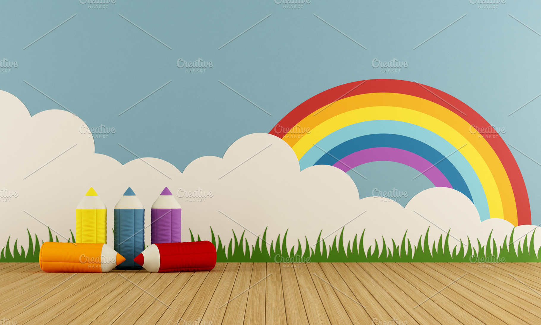 Colorful home playroom stock photo containing playroom and children, an Architecture Photo by Archideaphoto