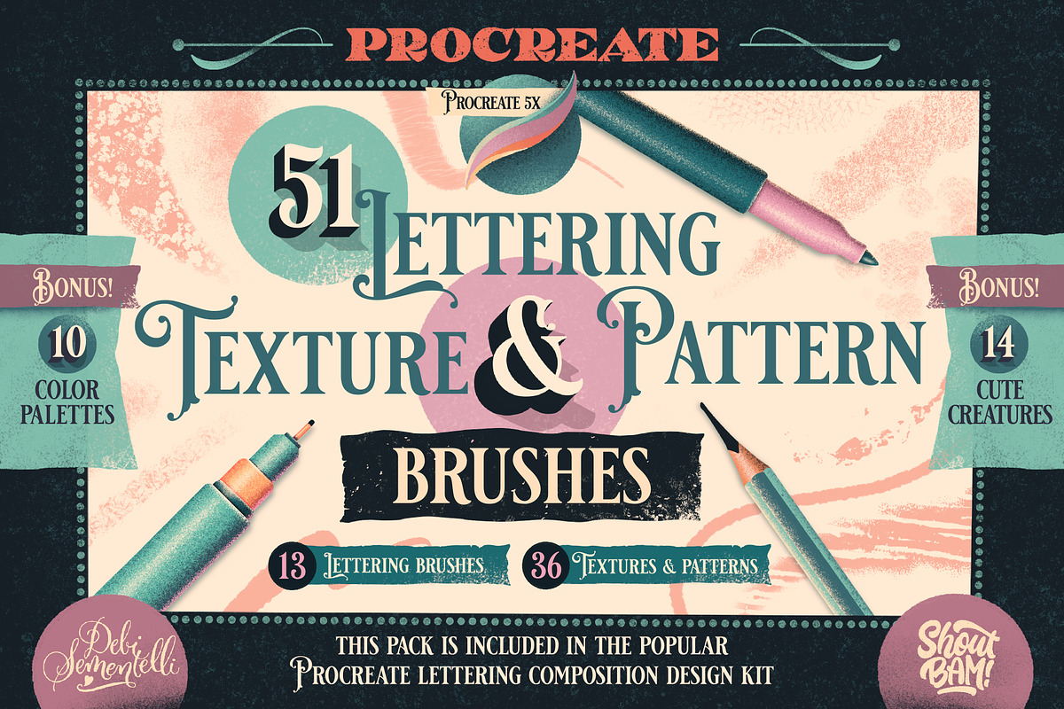 Procreate Lettering Brush Pack, a Brush Add-On by Debi Sementelli (Photo 1 of 14)
