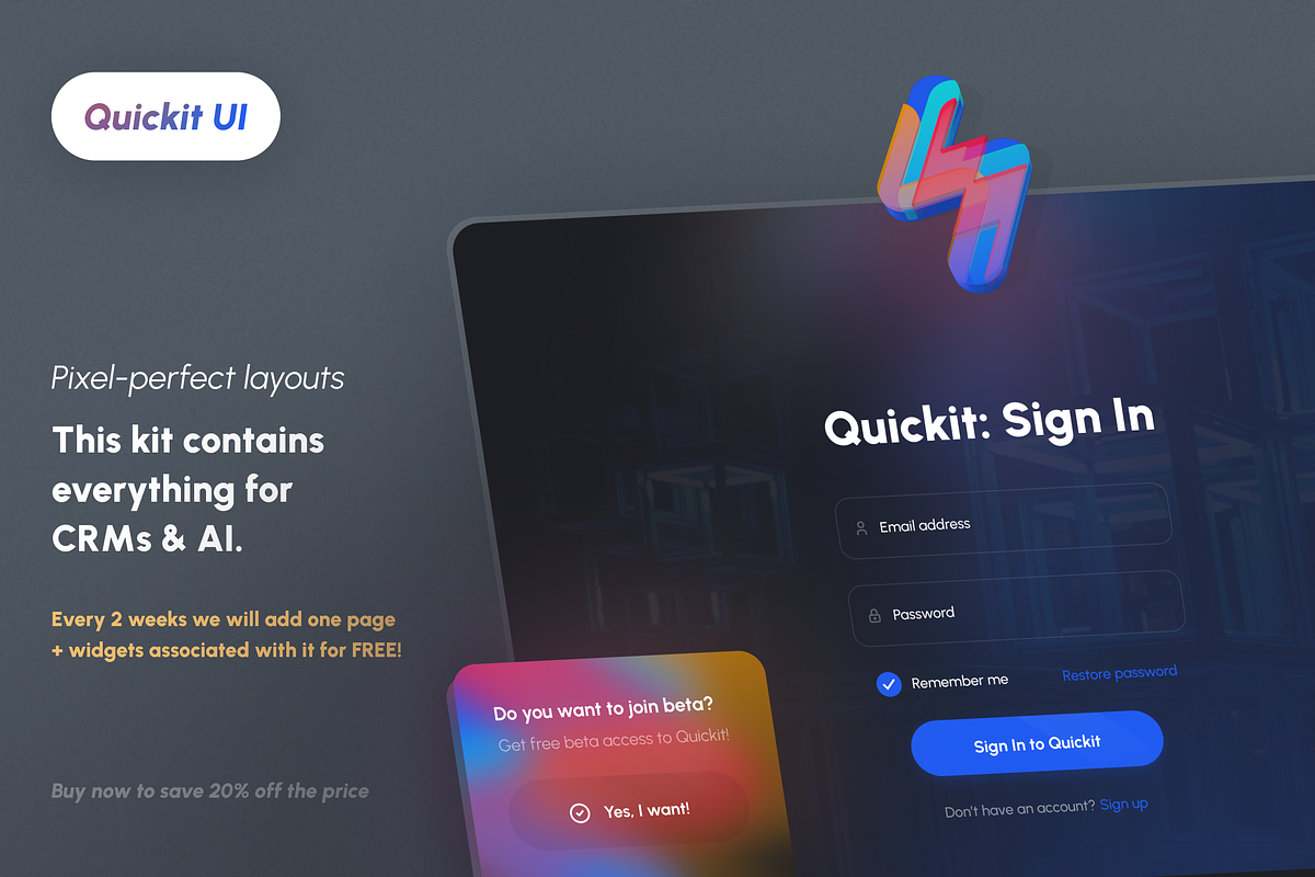 Quickit – UI Kit for Dashboards & AI, an UI Kit Template by Nikolay K. (Photo 8 of 8)