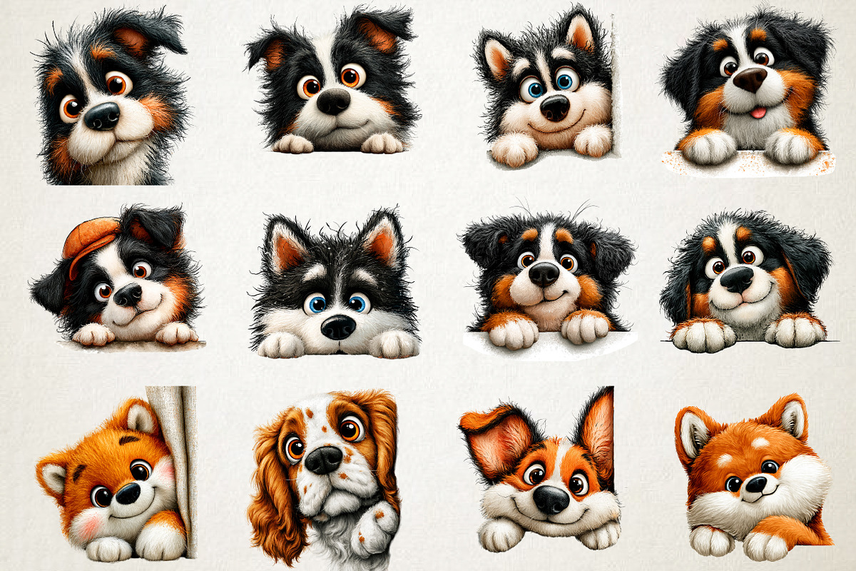 Whimsical Peeking Dog Clipart Set, a Seasonal Illustration by RobertsArt (Photo 2 of 7)