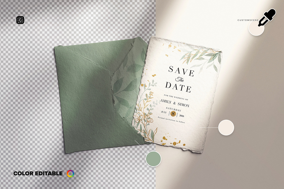 5x7in Handmade Paper Invitation, a Mockup by Custom Scene (Photo 5 of 8)