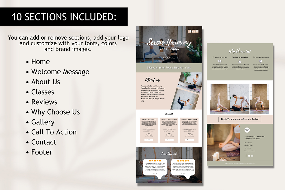 Yoga Pilates Website Template, a Landing Page Template by Mindful Digital Co. (Photo 3 of 9)