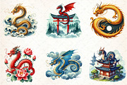Watercolor Japanese Dragon Clipart, an Illustration by DreamCafeArt (Thumbnail 3 of 7)