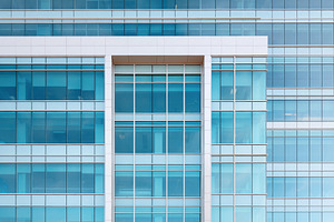Modern concrete building facade with windows, an Architecture Photo by AlyaAnd