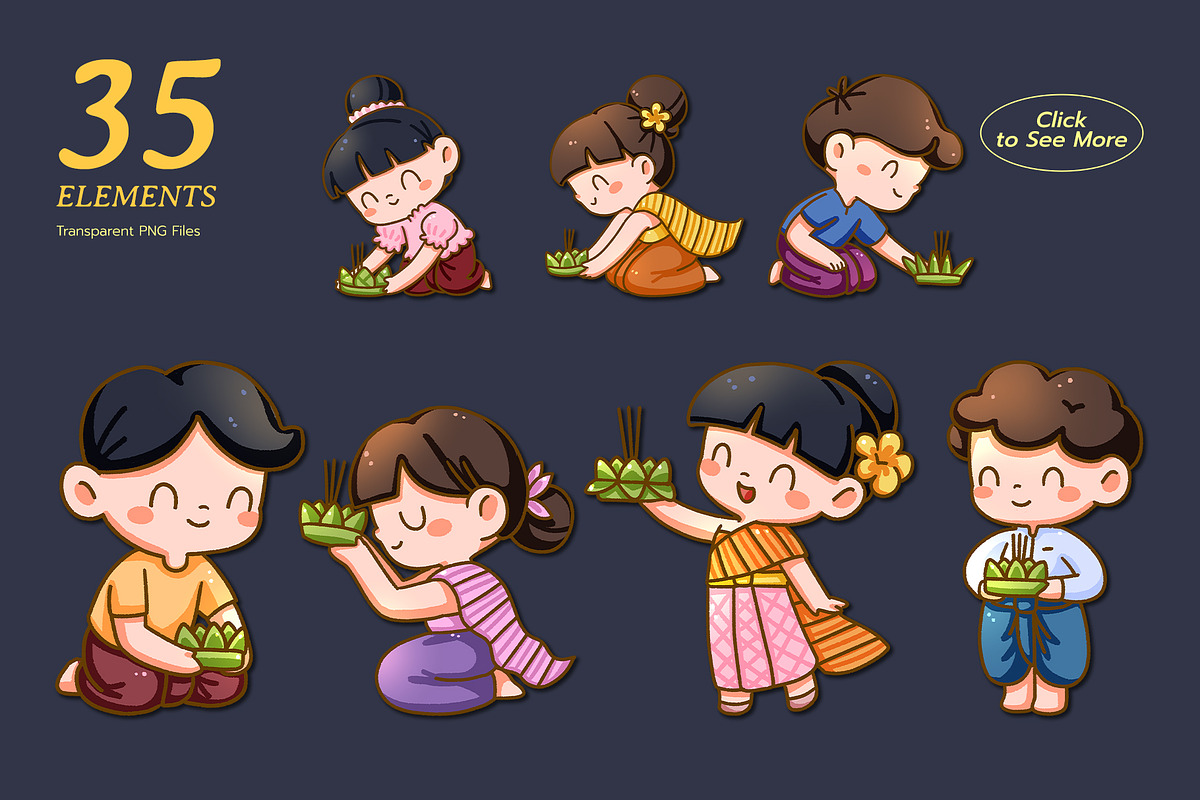 Cute Loy Kratong Festival Digital, a Seasonal Illustration by CreativeValuation (Photo 2 of 12)