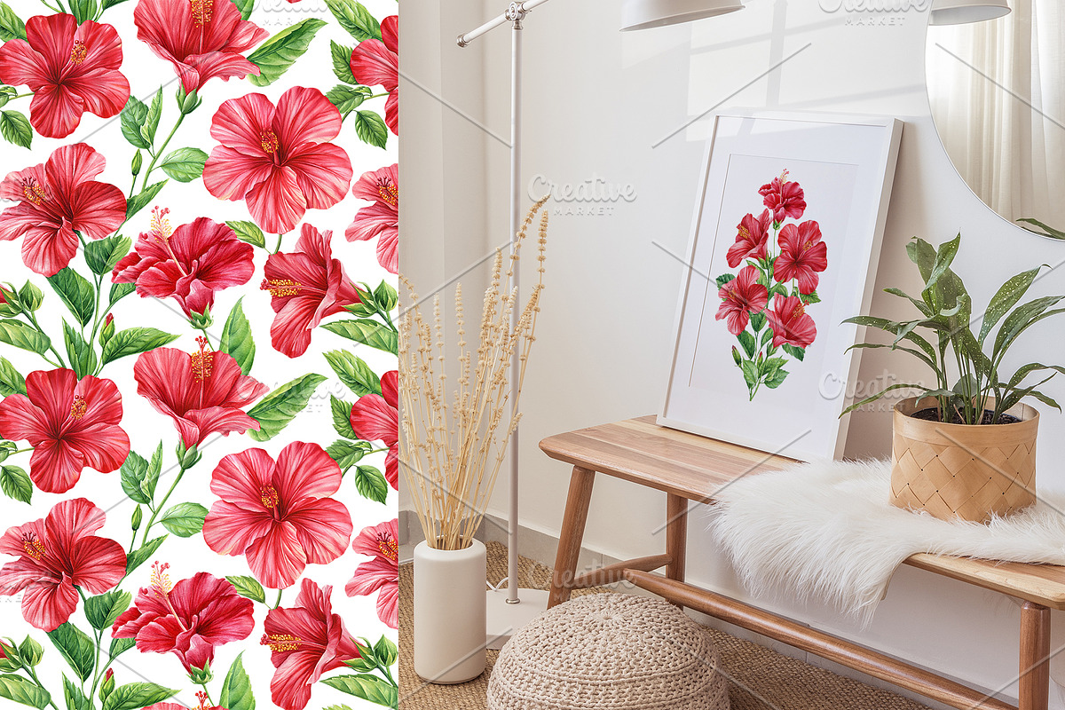 Watercolor tropical hibiscus flowers, an Object Illustration by Hanna Hryharenka (Photo 14 of 18)