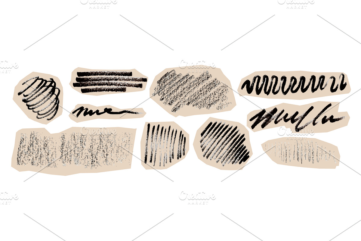 Black crayon scribbles set isolated, an Illustration by art PVP - market