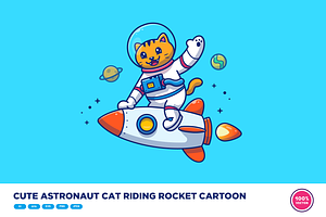 Cute Astronaut Cat Riding Rocket