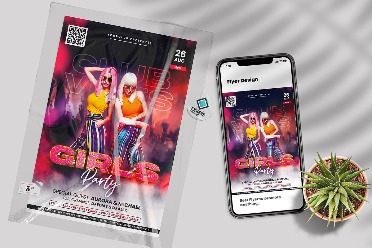 Girls Club Party Flyer Template, a Flyer Template by PixelsDesign