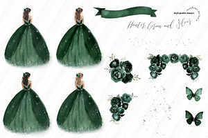 Hunter Green & Silver Dress Clipart