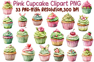 Pink Cupcake Clipart, an Illustration by Sublimation Artist