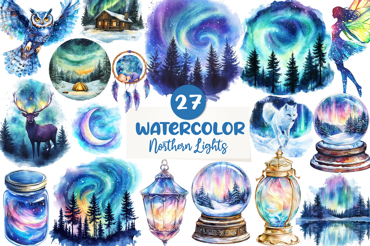 Enchanted Northern Lights Clipart, an Illustration by CreationArt (Photo 1 of 5)