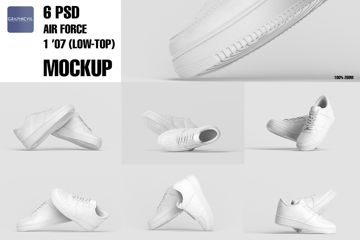 Sneakers Air Force Mockup, an Advertising Mockup by GraphicVil (Photo 3 of 9)