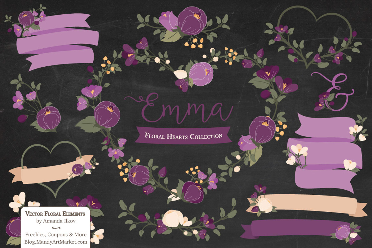 Plum Flower Heart Clipart & Vectors, an Illustration by Amanda Ilkov (Photo 2 of 5)