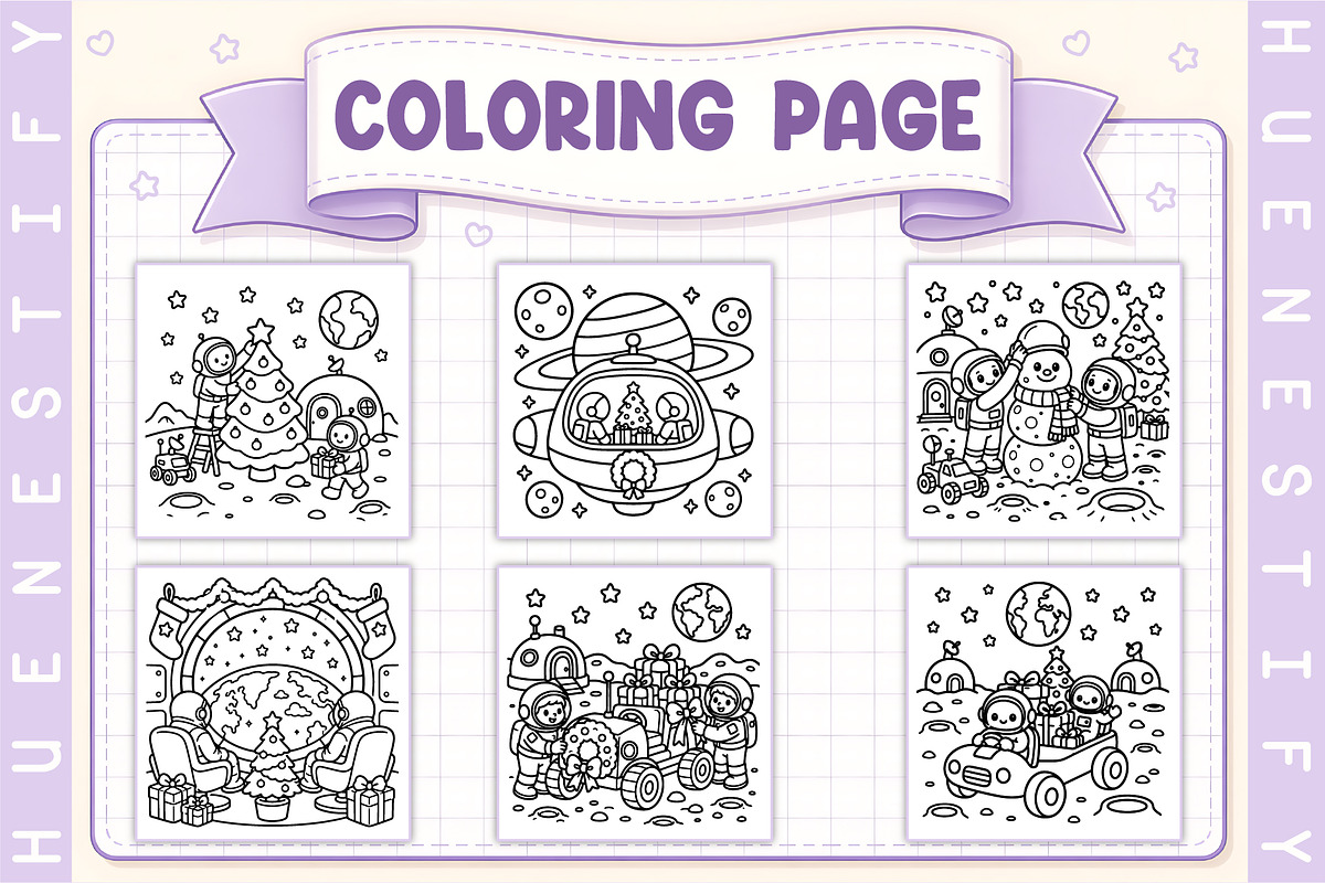 Christmas in Space Coloring Book, a Seasonal Illustration by HueNestify (Photo 3 of 4)
