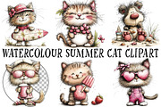 Watercolour Summer Cat Clipart, an Illustration by OK Design (Thumbnail 2 of 6)