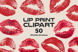 50 Red Lipstick Kiss Prints Clipart