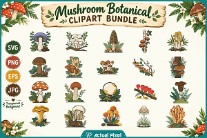 Mushroom Botanical Clipart Bundle