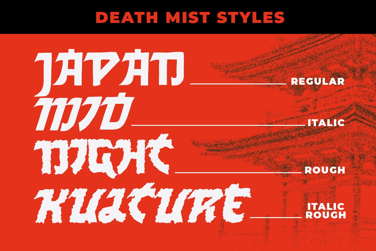 Death Mist Japanese Horror Font, a Sans Serif Font by Letterhend Studio (Photo 2 of 9)