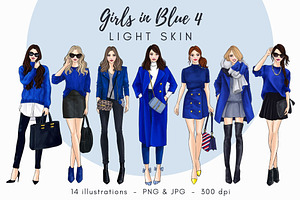 Girls In Blue 4 - Light Skin Clipart