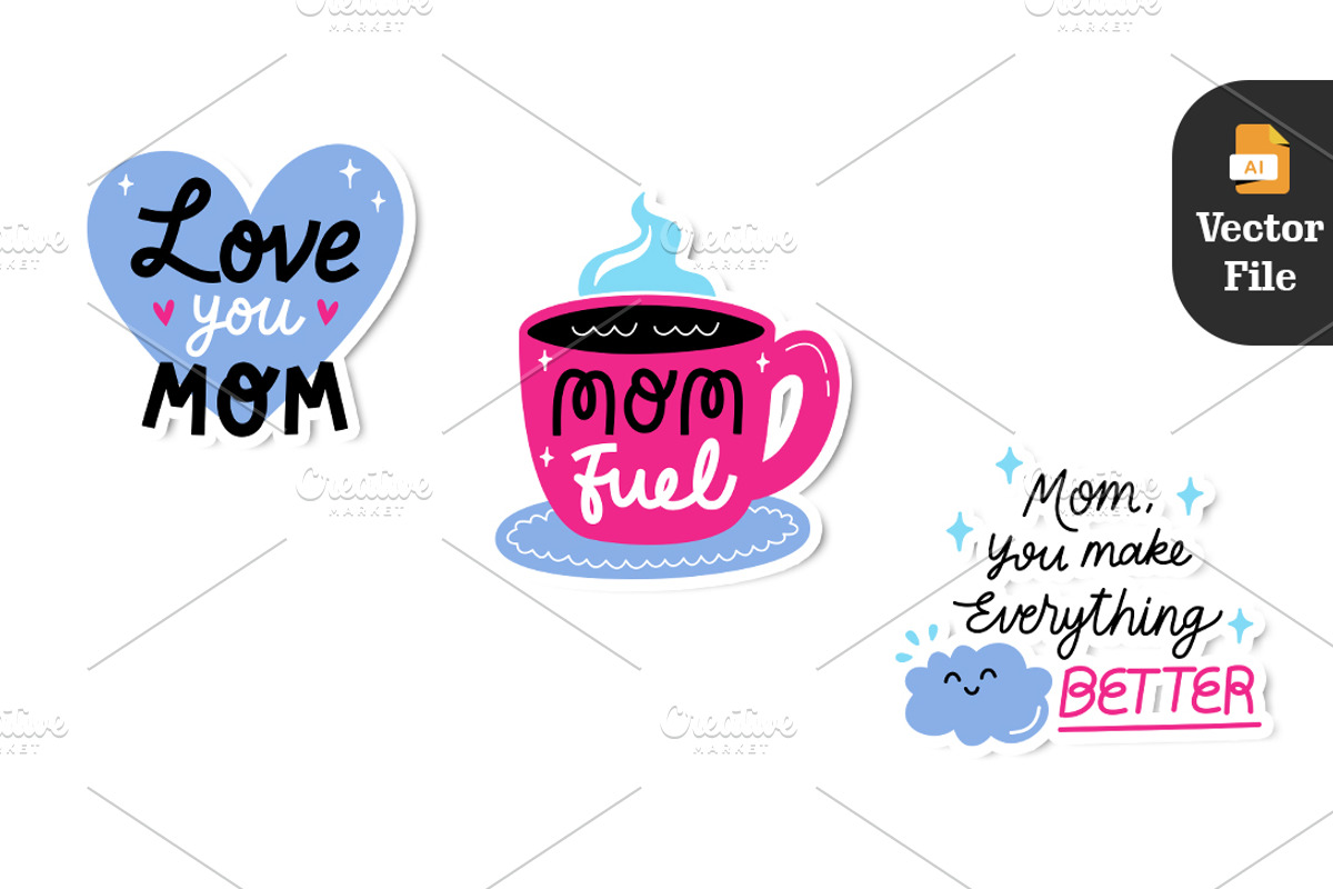 Mother’s Day Vector Stickers Bundle, an Object Graphic by Peacock_design (Photo 6 of 8)
