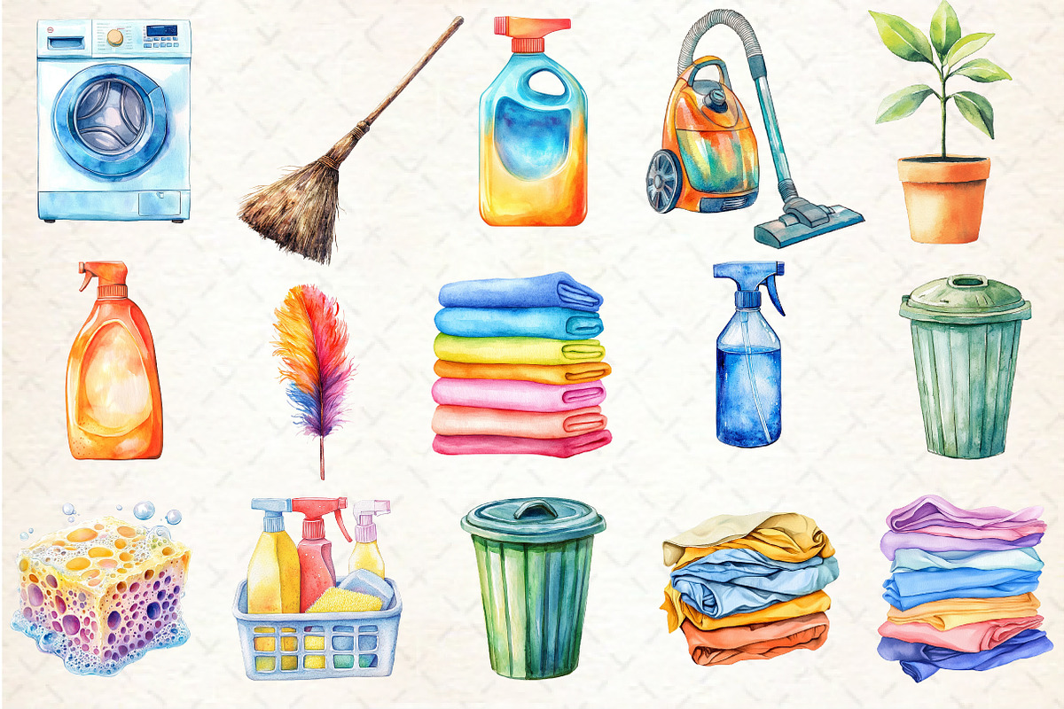 Watercolor Housekeeping Clipart, an Illustration by Rose Art (Photo 2 of 4)