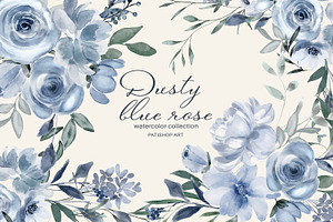 Watercolor Dusty Blue Floral Clipart