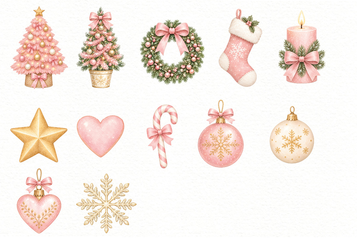 Pink Christmas Clipart Bundle, a Seasonal Illustration by Villa 11 Estudio (Photo 4 of 7)