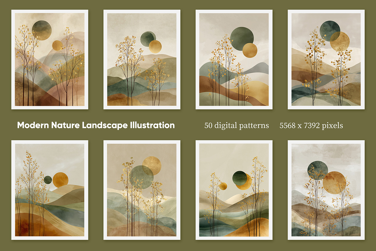 Modern Nature Landscape Illustration, a Decorative Illustration by Housui Patterns (Photo 2 of 12)