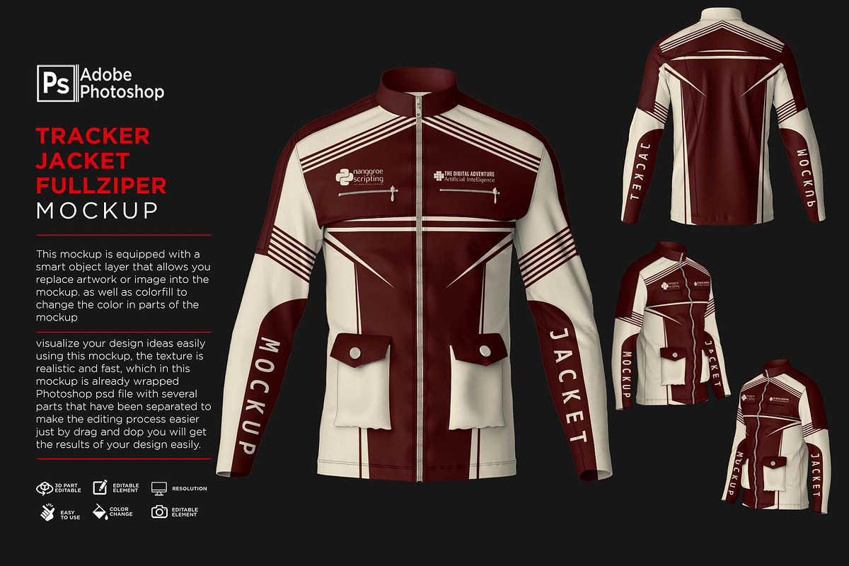 Tracker Jacket Fulllziper Mockup, a Shirt Mockup by Nanggroe Scripting (Photo 1 of 9)