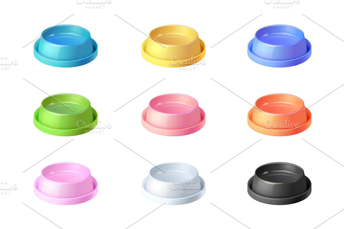 Colored feed bowls. Realistic, a Food Illustration by Stock-Smart-Start