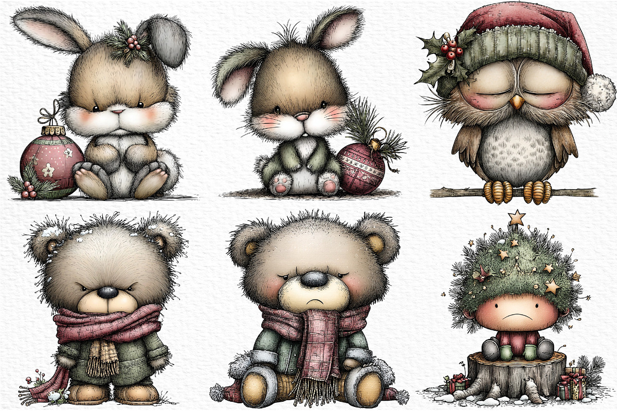 Grumpy Christmas Forest Clipart, an Illustration by Craft Nest (Photo 2 of 6)