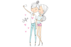 Cute girls make selfi